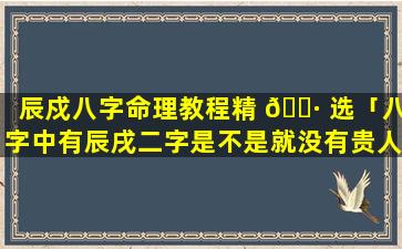 辰戍八字命理教程精 🌷 选「八字中有辰戌二字是不是就没有贵人了」